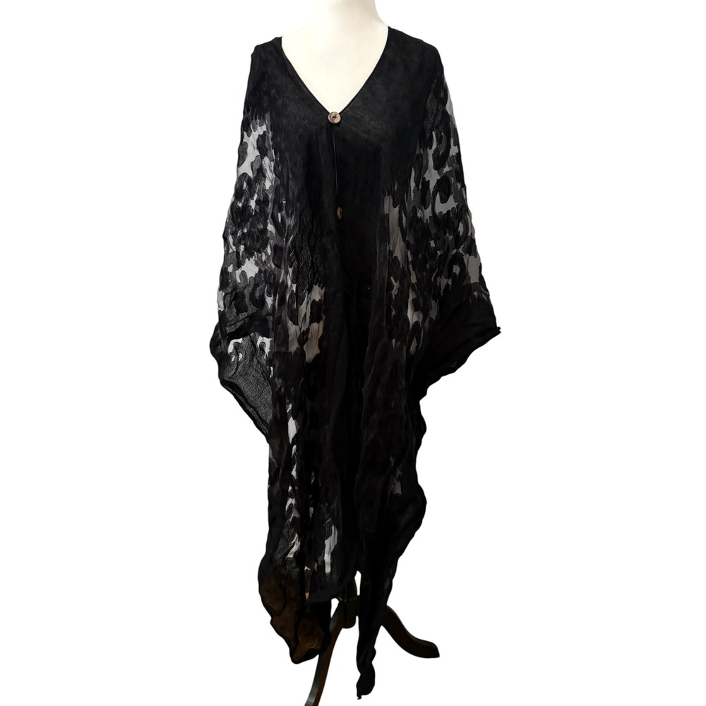 Miss Nikky Black Burnout Floral Print Kaftan Cover Up One Size Swim Resortwear - Picture 2 of 9